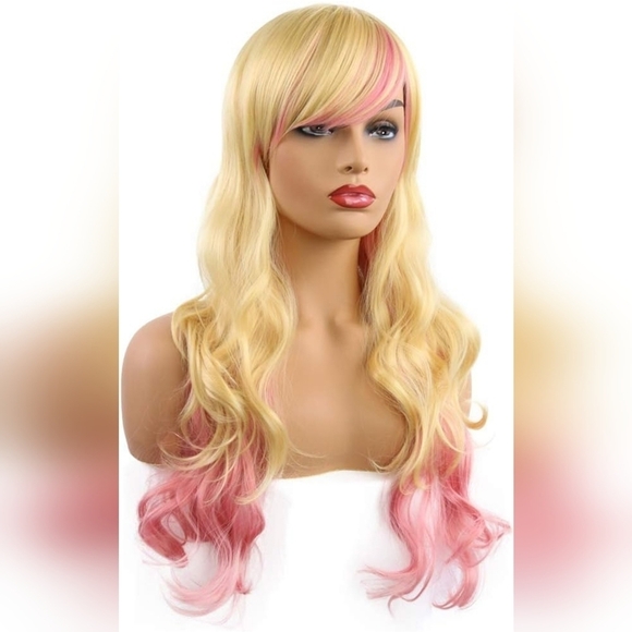 Pink & Blonde Long Wavy Synthetic Wig - Picture 2 of 8